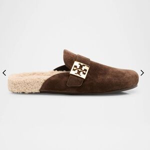 Tory Burch Brown Suede Mules with Gold Accent